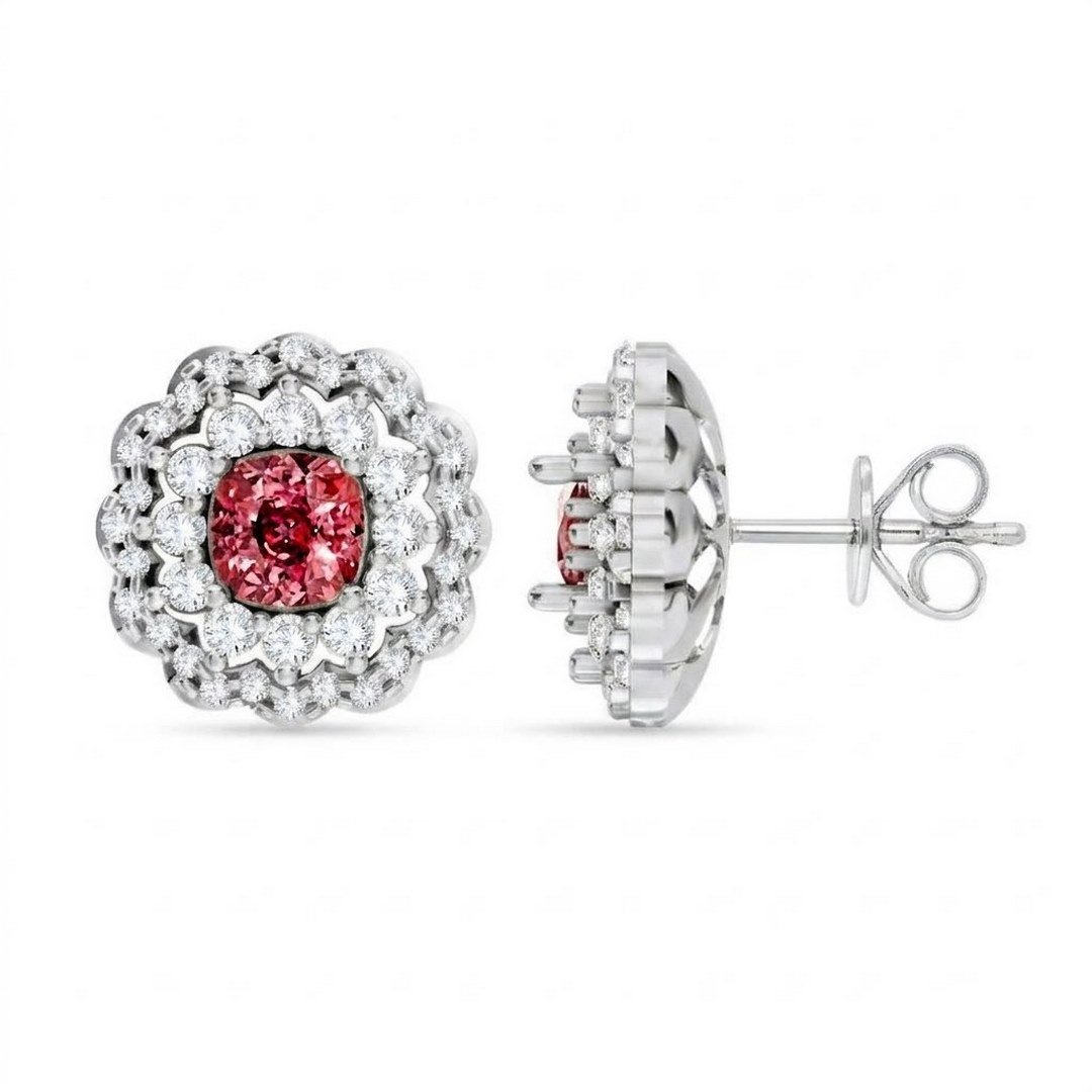 LG - 14K 1.08CT D-EARRING LDS CUSC/RDS CERTIFIED CUSHION RUBY 0.66